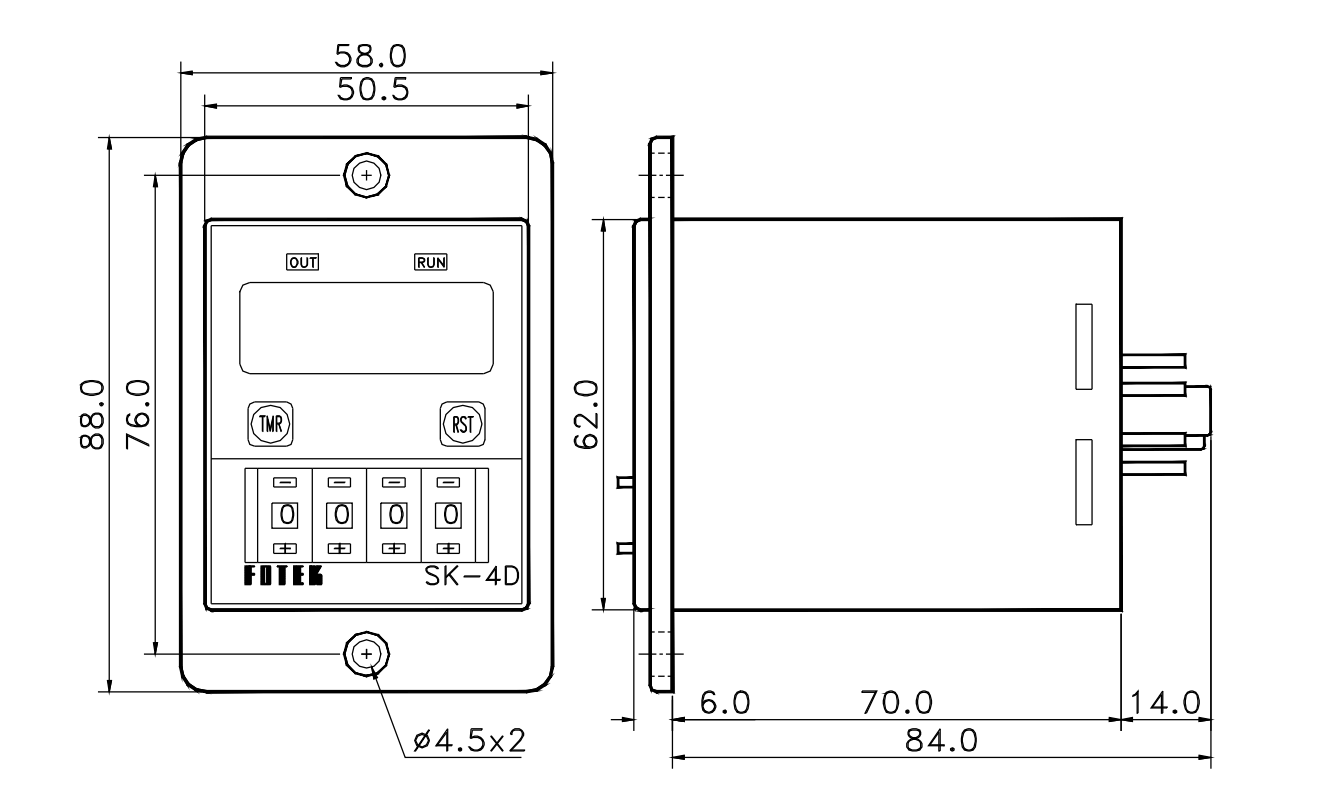 Kích thước Bộ định thời gian Fotek - Timer SK-2D