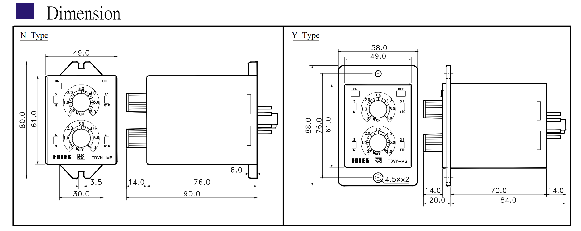 Kích thước Bộ định thời gian Fotek - Timer TDVN-M6