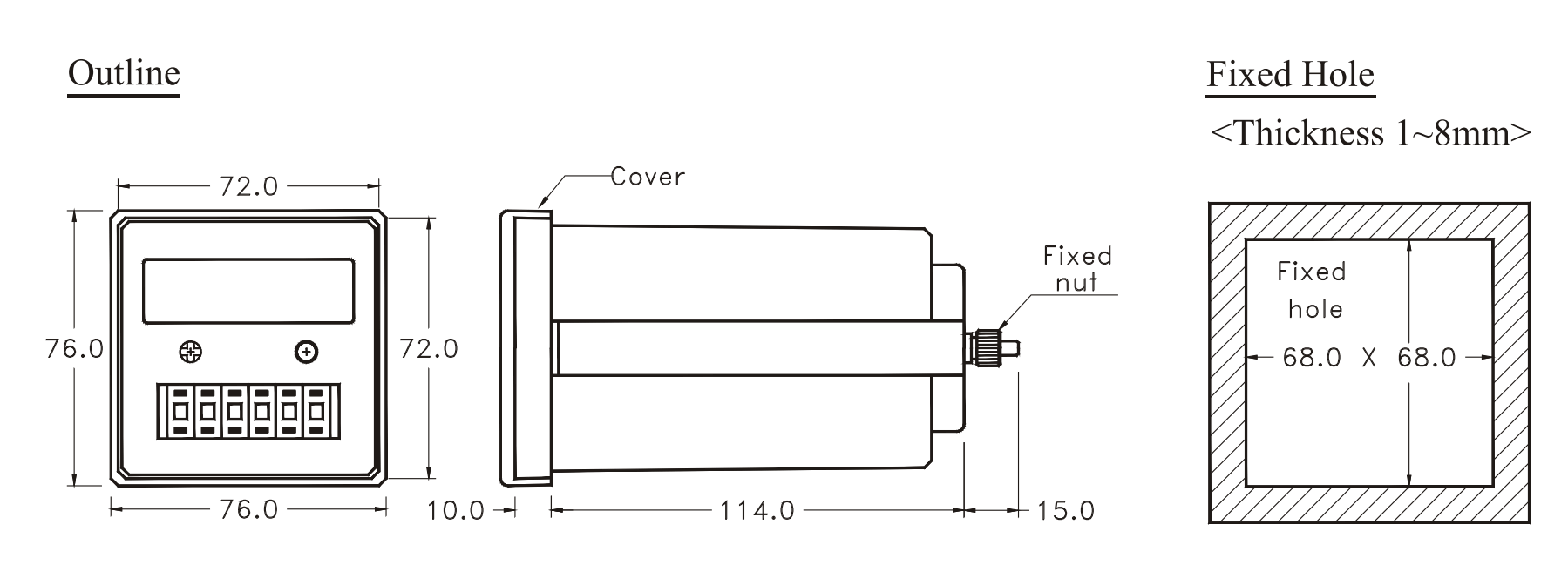 Kích thước Counter - Bộ đếm Fotek HC-41P