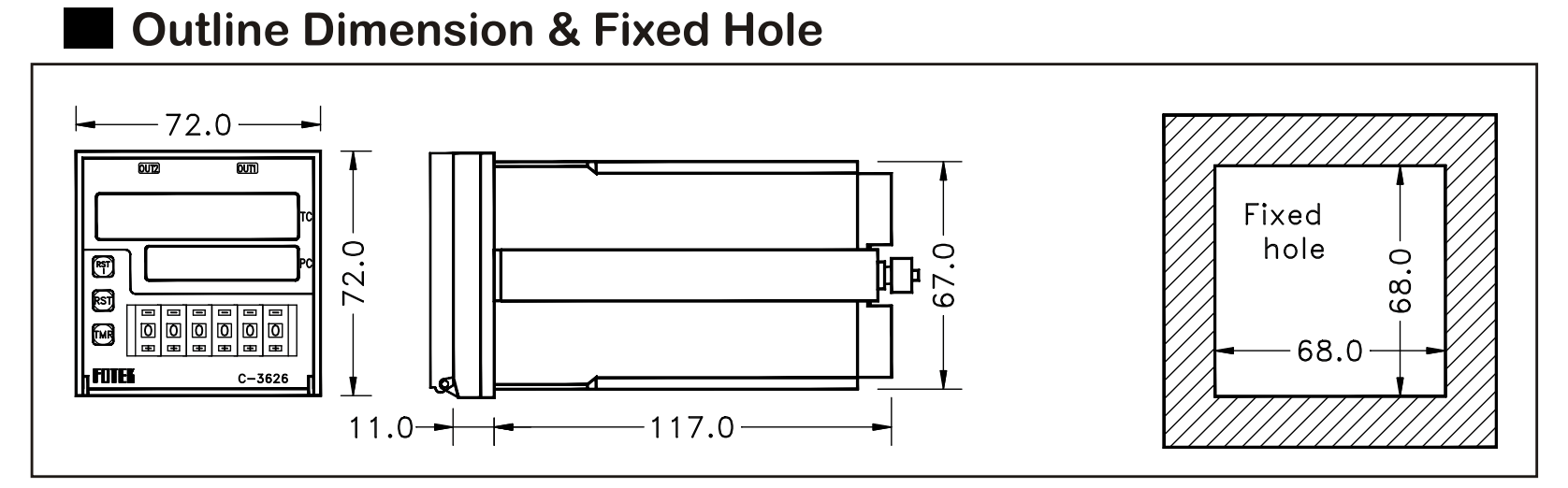 Kích thước Counter - Bộ đếm Fotek SC-342