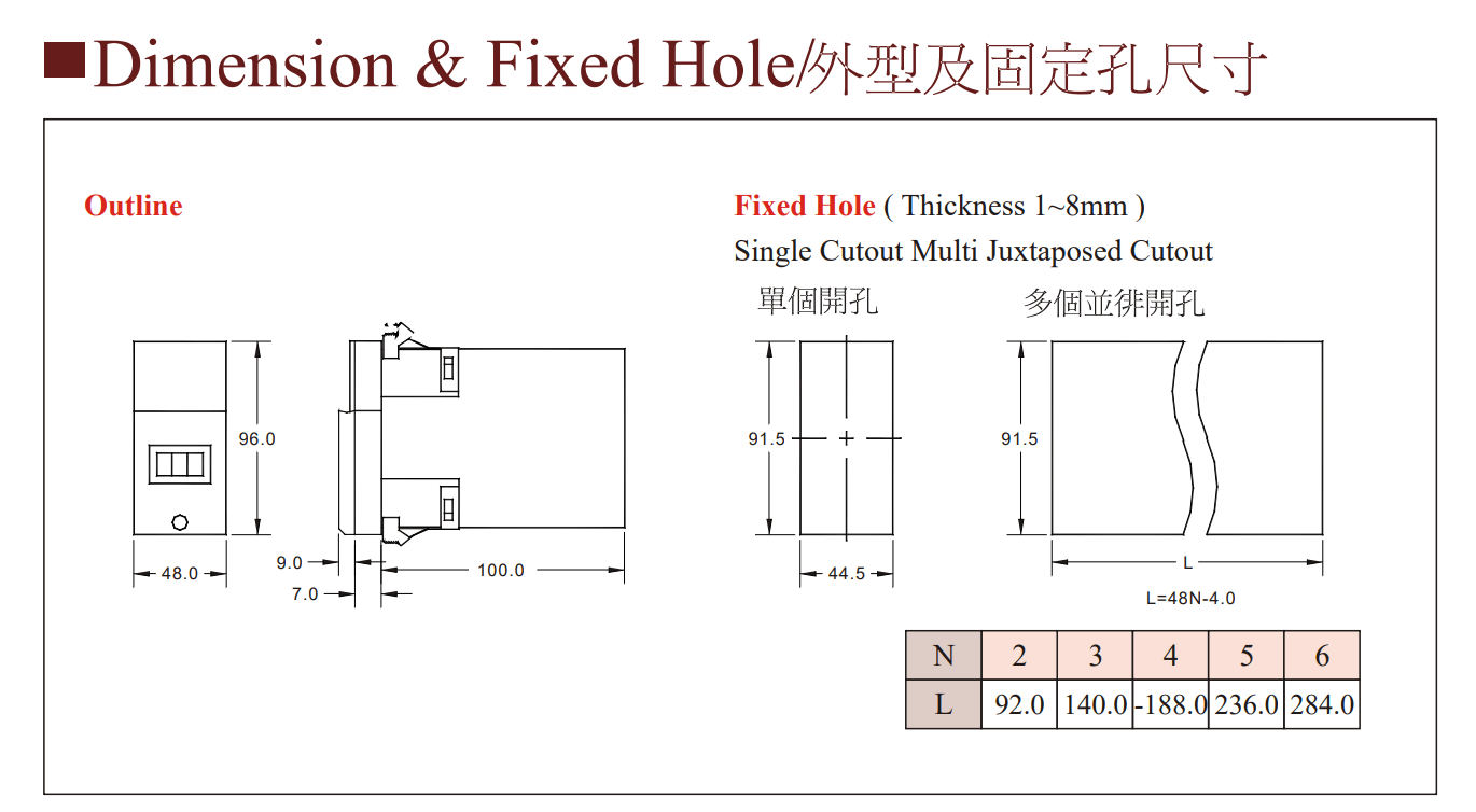 Kích thước Bộ điều khiển nhiệt độ Fotek (Temperature controller) TC-48-AN-R2/R4