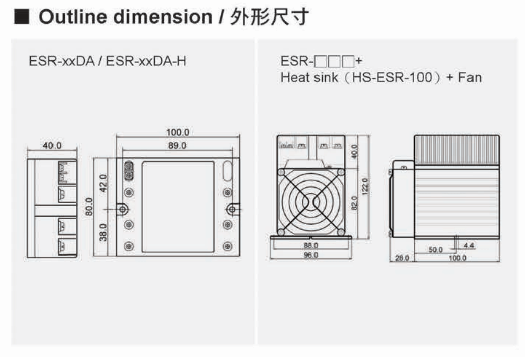 Kích thước Bộ bán dẫn 3 pha Fotek ESR-60DA-H