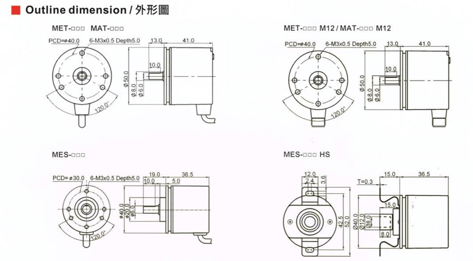 Kích thước Bộ mã hóa vòng quay Fotek (Encoder) MES-50-6