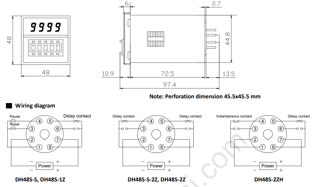 Kích thước Fotek DH48S-S: Điều tốc & timer