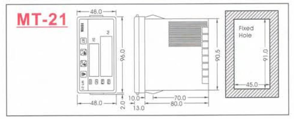 Kích thước Bộ điều khiển nhiệt độ Fotek (Temperature controller) thân dài MT-21-R/V