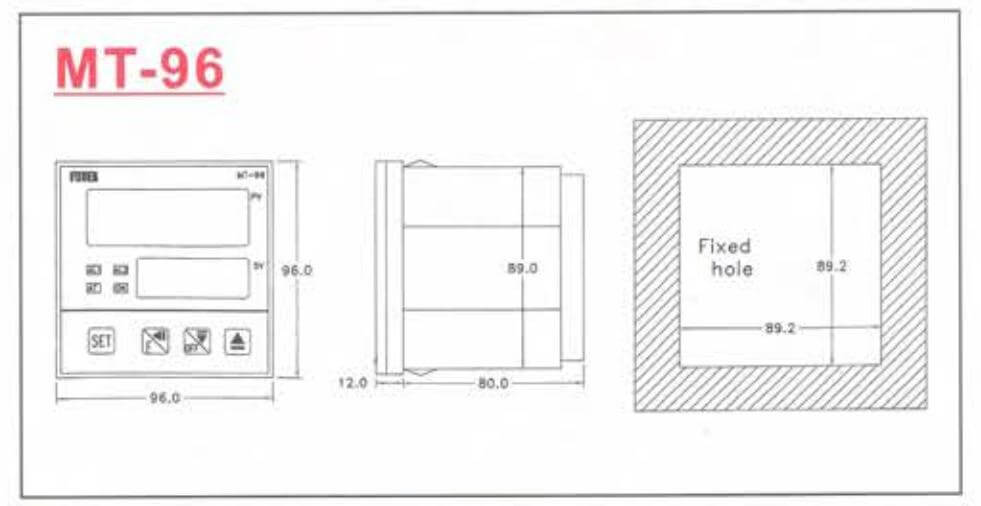Kích thước Bộ điều khiển nhiệt độ Fotek (Temperature controller) thân dài MT-96-R/V