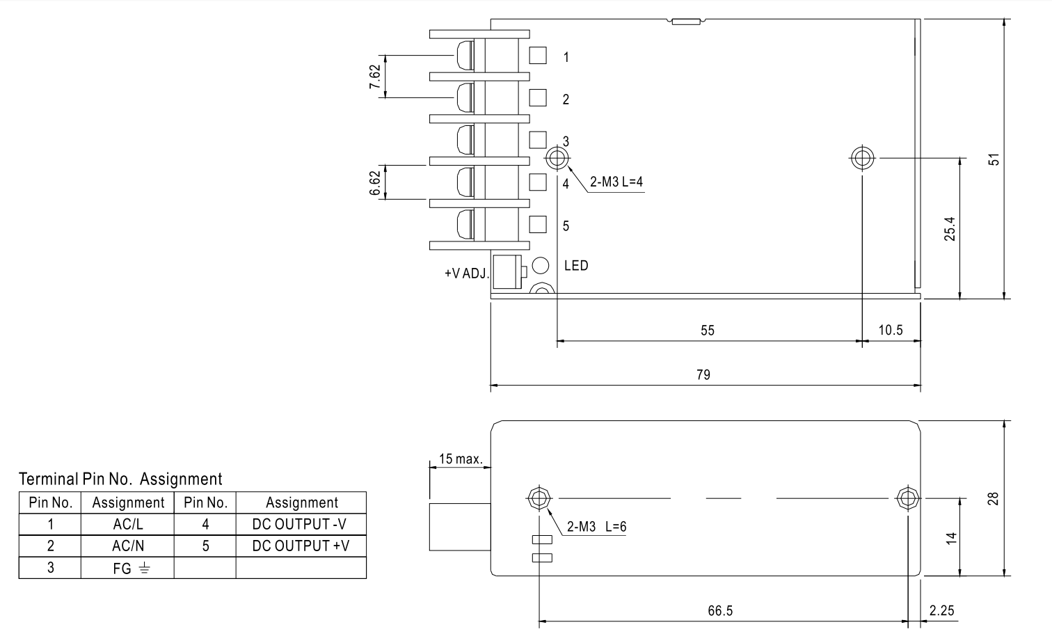 Kích thước Bộ nguồn Meanwell NES-15-12: Dùng trong nhà, 15 WAT 12V - 1.3A