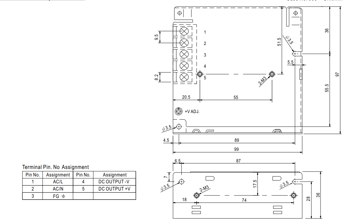 Kích thước Bộ nguồn Meanwell NES-35-12: Dùng trong nhà, 35 WAT 12V - 3A