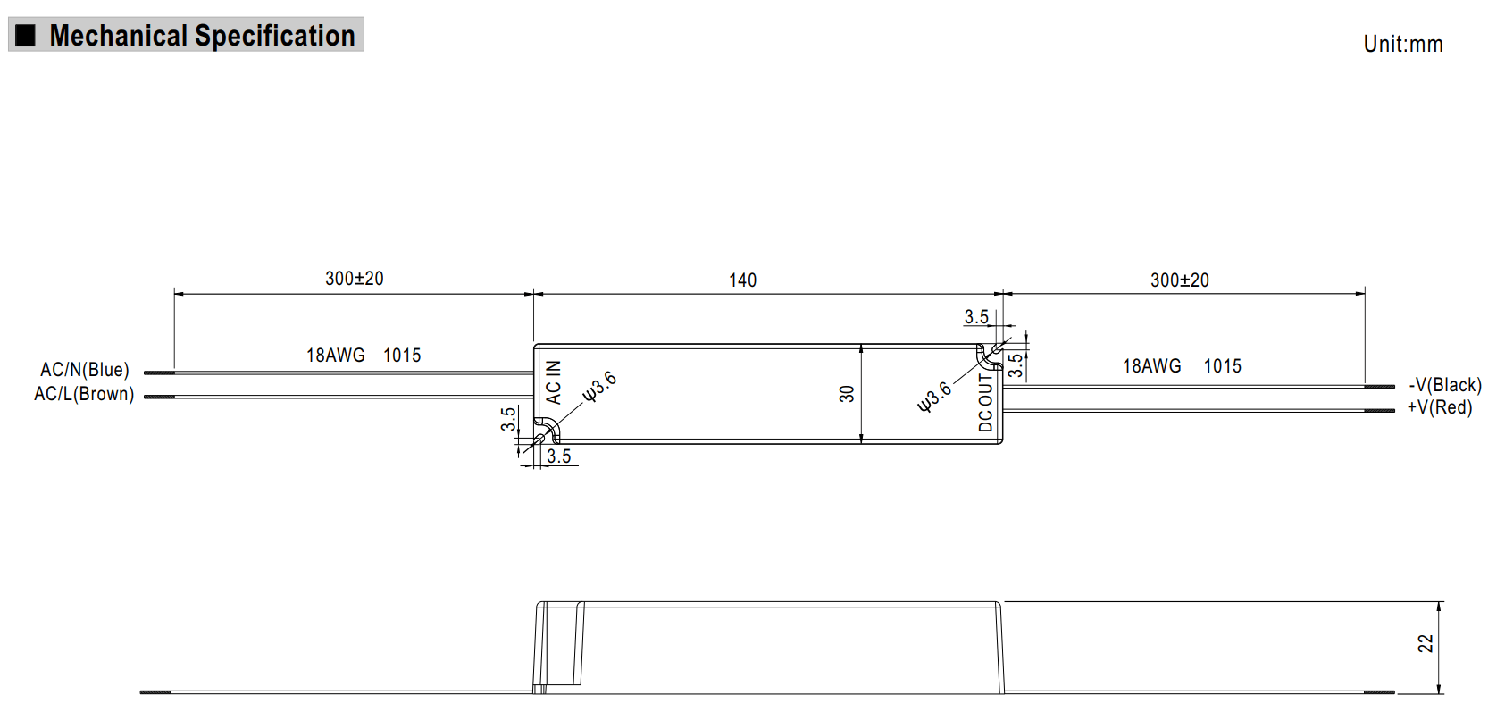 Kích thước Bộ nguồn Meanwell LPH-18-12: Dùng ngoài trời, 18 WAT 12V - 1.5A