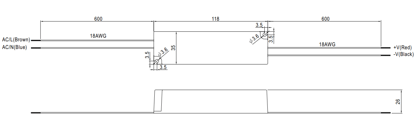 Kích thước Bộ nguồn Meanwell LPV-20-12: Dùng ngoài trời, 20 WAT 12V - 1.67A