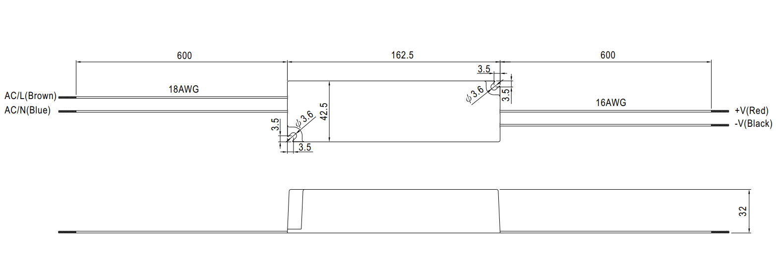 Kích thước Bộ nguồn Meanwell LPV-60-12: Dùng ngoài trời, 60 WAT 12V - 5A