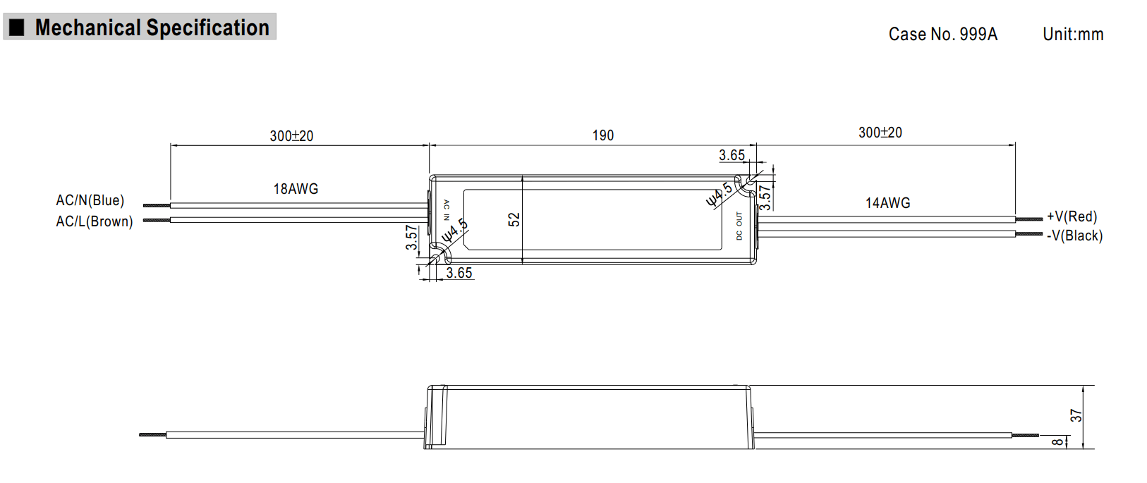 Kích thước Bộ nguồn Meanwell LPV-100-12: Dùng ngoài trời, 100 WAT 12V - 8.5A