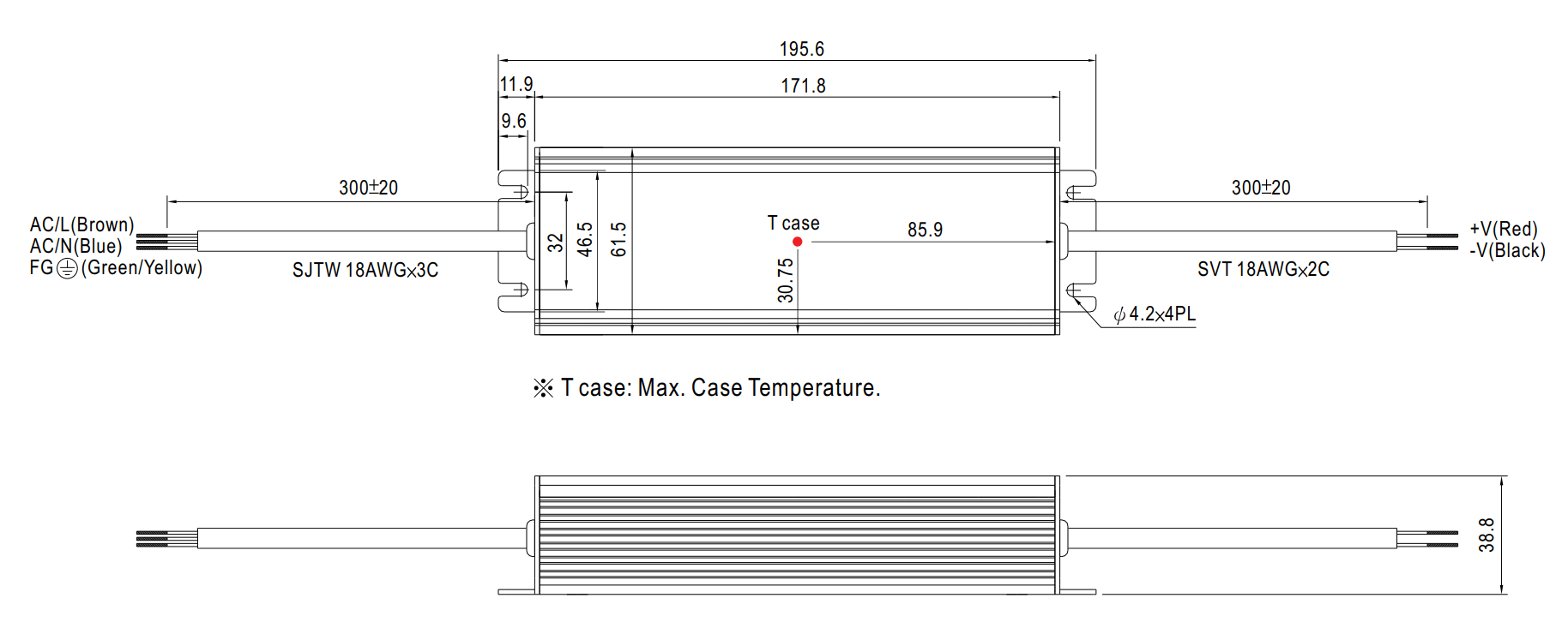 Kích thước Bộ nguồn Meanwell CLG-60-12: Dùng ngoài trời, 60 WAT 12V - 5A