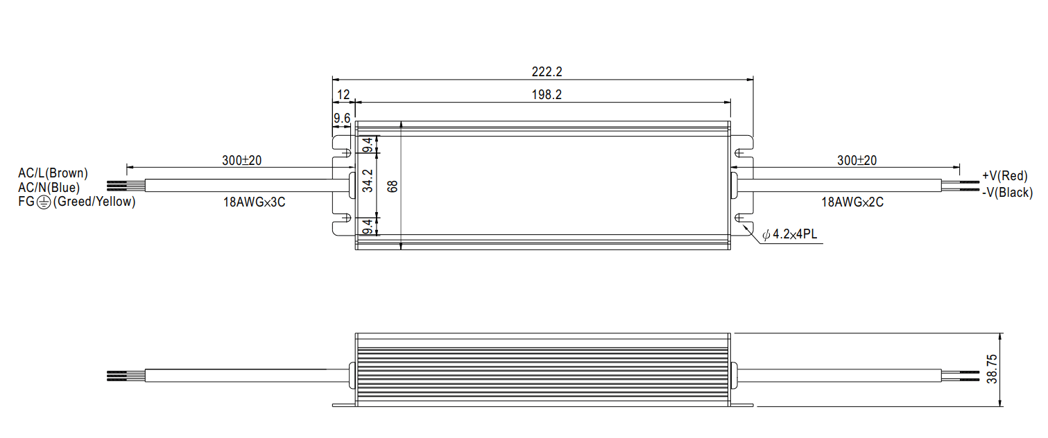 Kích thước Bộ nguồn Meanwell CLG-100-12: Dùng ngoài trời, 100 WAT 12V - 5A