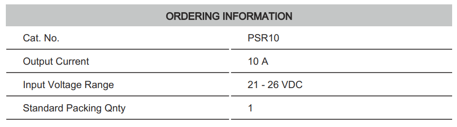 Thông số kỹ thuật Connectwell PSR10: Bộ nguồn xung AC/DC 1P (Module)