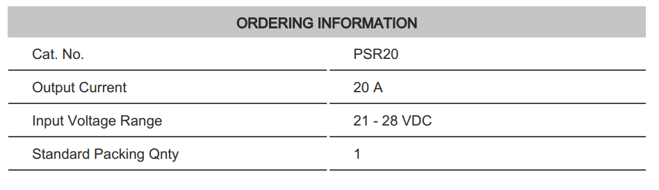 Thông số kỹ thuật Connectwell PSR20: Bộ nguồn xung AC/DC 1P (Module)
