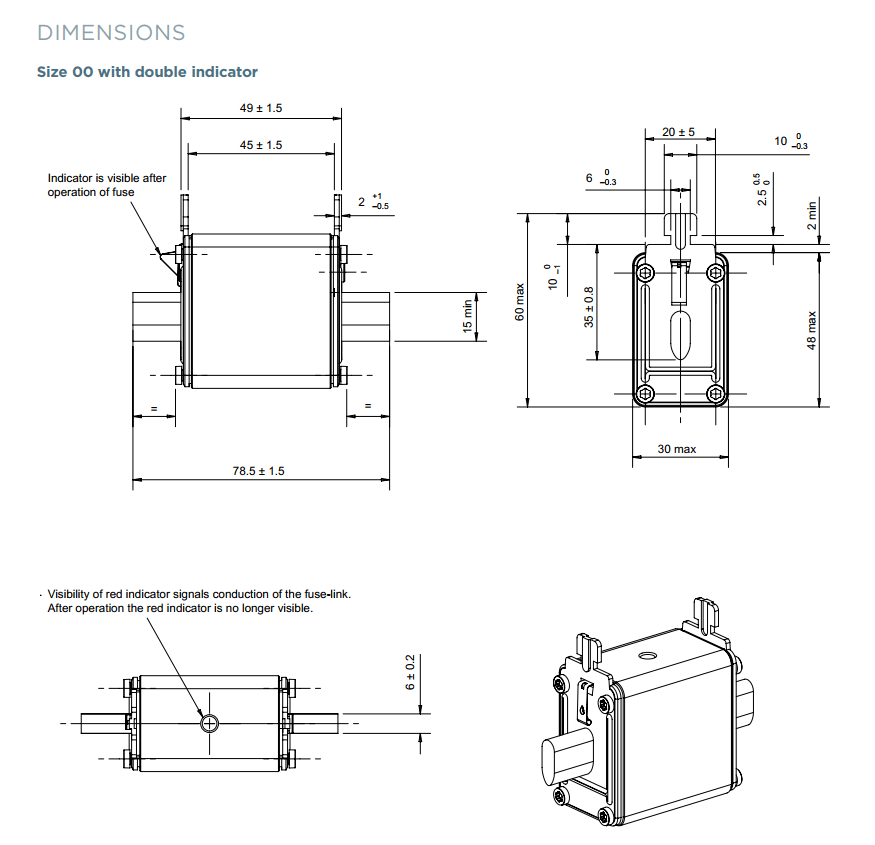 Kích thước NH000GG50V6: Cầu chì hạ thế 500V - 6A