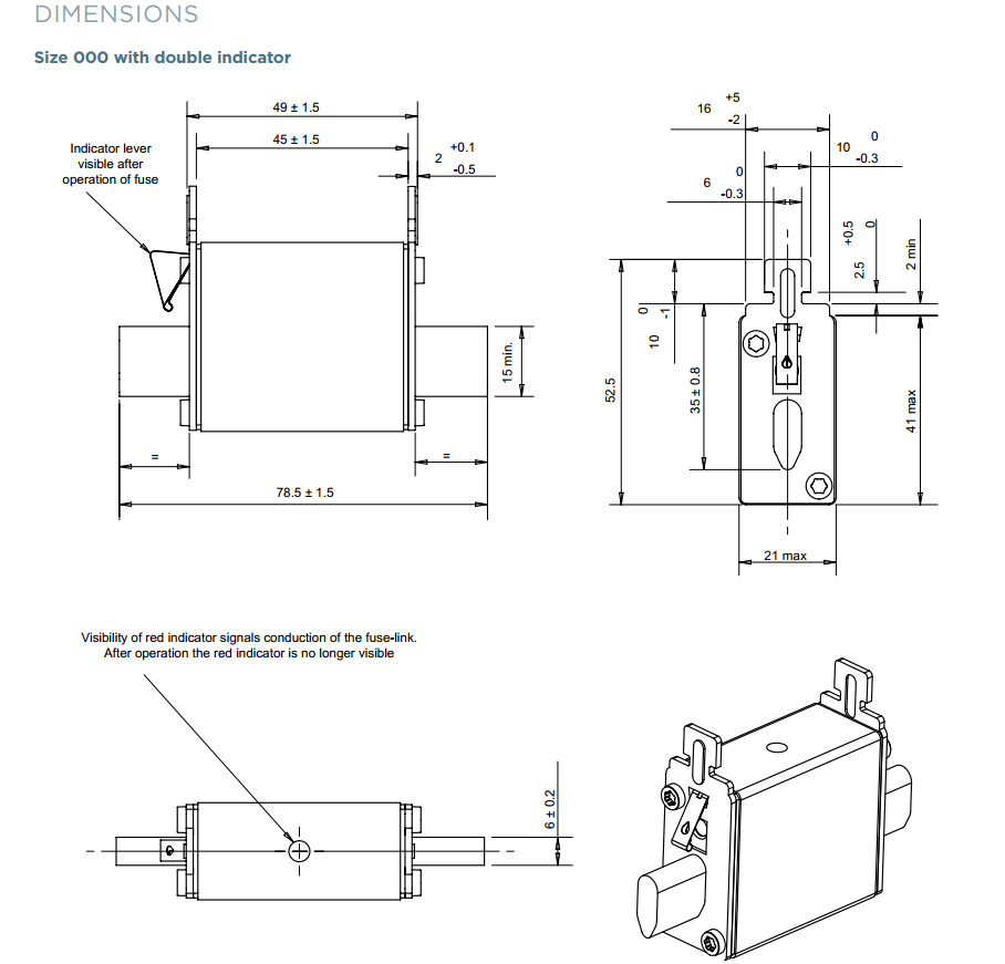 Kích thước NH000GG50V6: Cầu chì hạ thế 500V - 6A