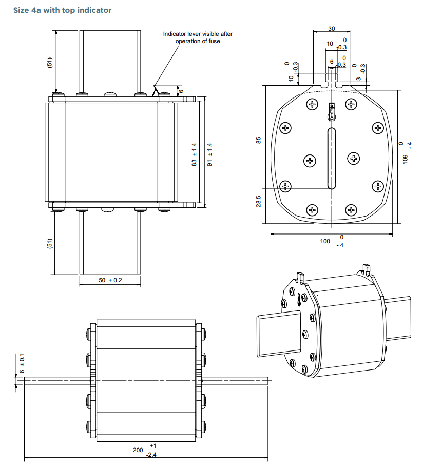 Kích thước NH4GG50V630: Cầu chì hạ thế 500V - 630A