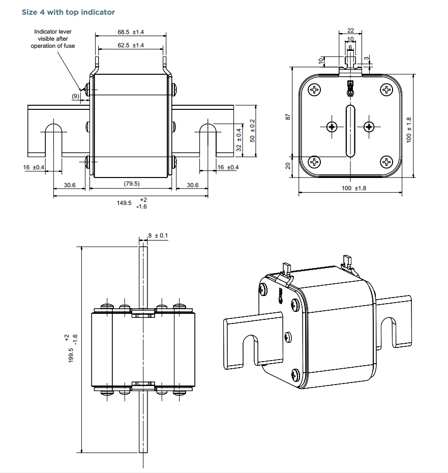 Kích thước NH4GG50V630: Cầu chì hạ thế 500V - 630A