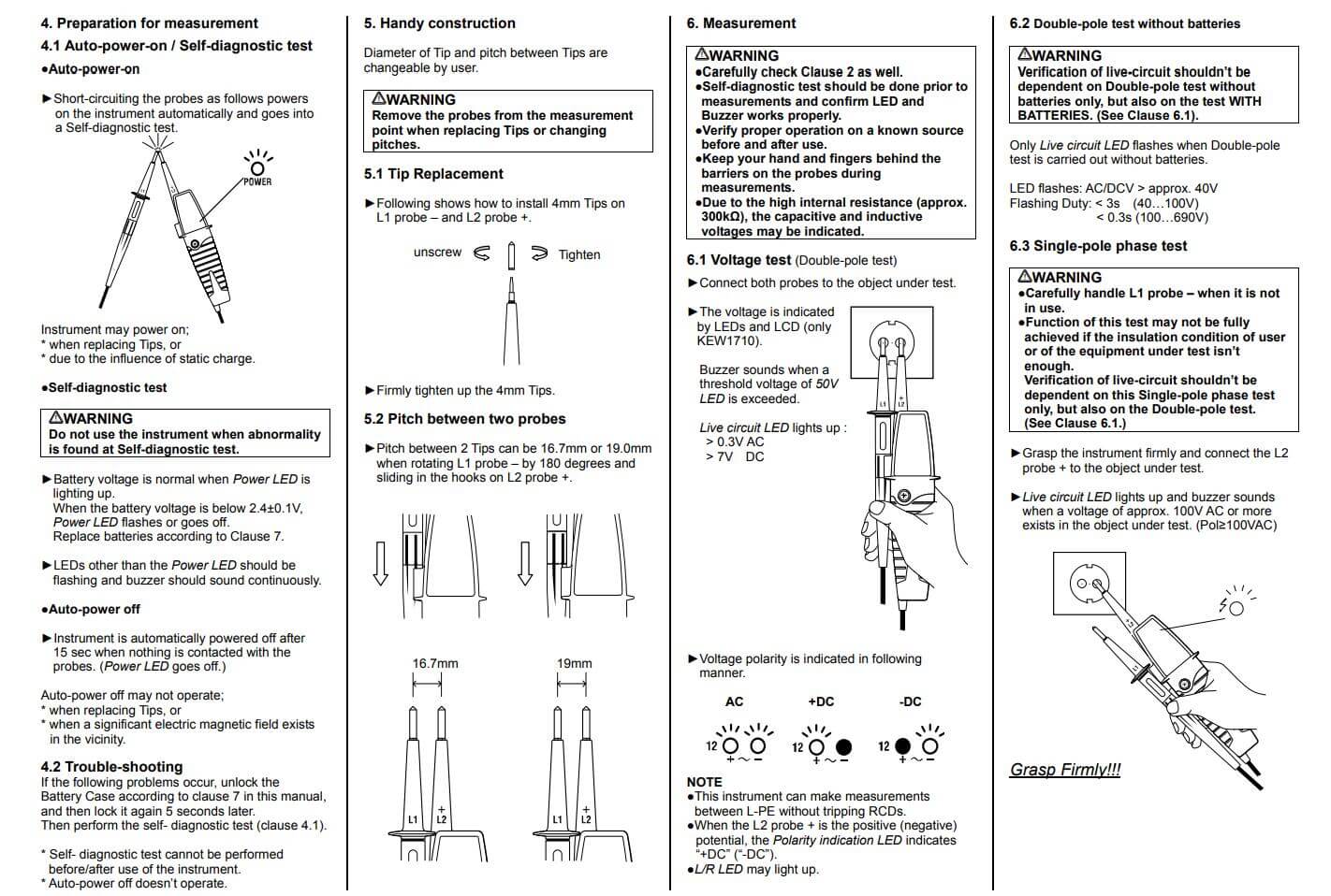Thông số kỹ thuật Kyoritsu 1700: Dạng bút thử điện