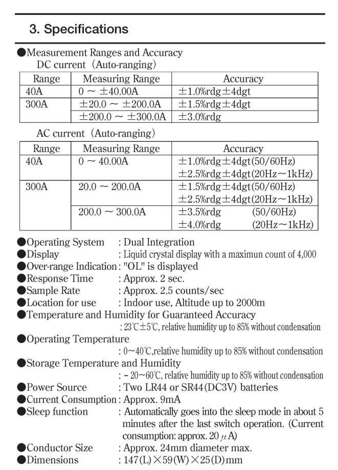 Thông số kỹ thuật Kyoritsu 2033: Đồng hồ Ampe kìm