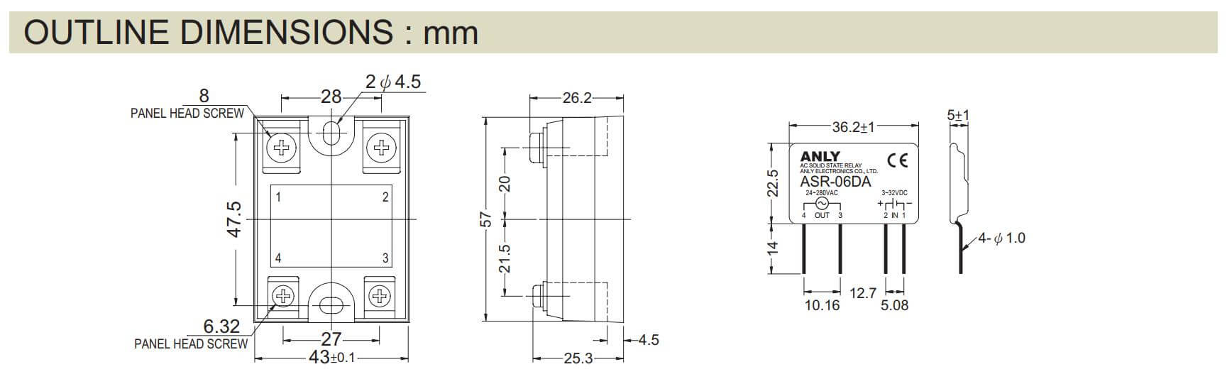 Kích thước Anly ASR-25DA: Relay Bán Dẫn