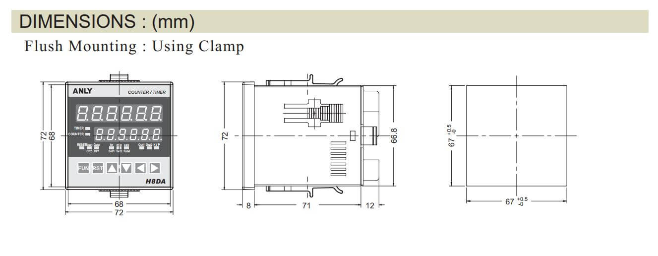 Kích thước Anly H8DA-T: Timer số đa chức năng