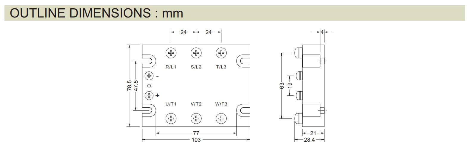 Kích thước Anly ASR-3PH25DA-H: Relay bán dẫn