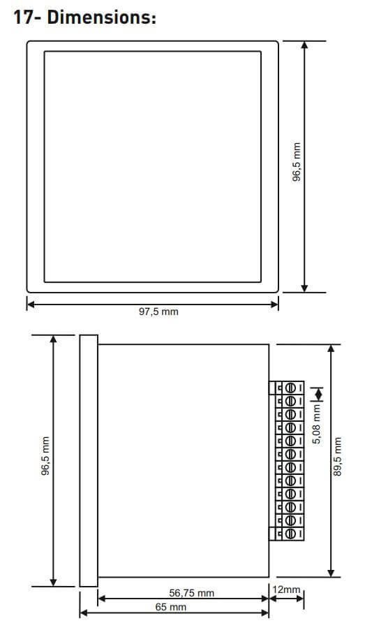 Kích thước Tense EM-07K: Đồng hồ đa năng