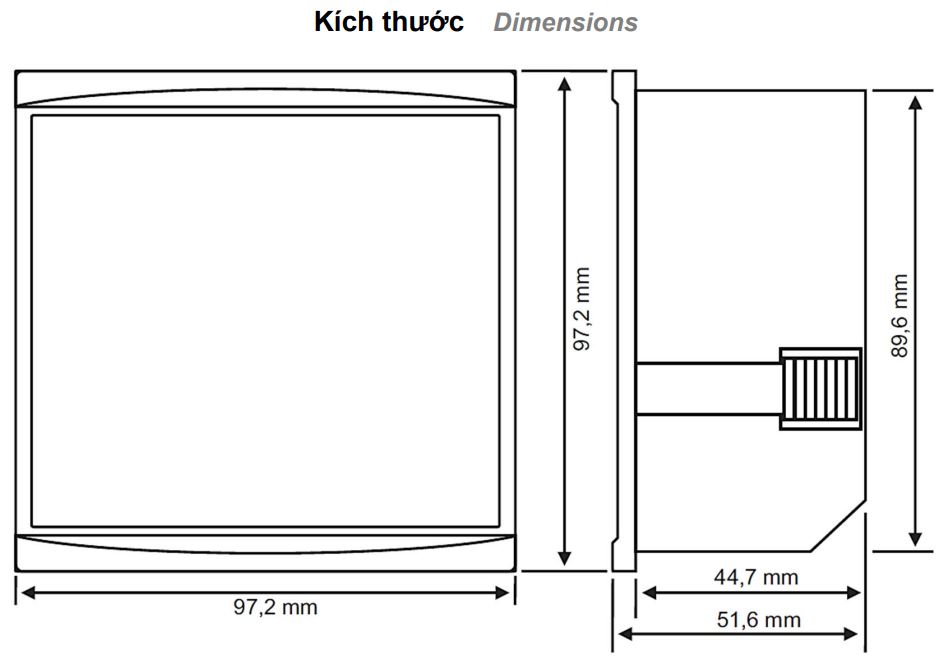 Kích thước Tense DJ-V96T đồng hồ đo điện áp (đồng hồ vôn) 3 pha