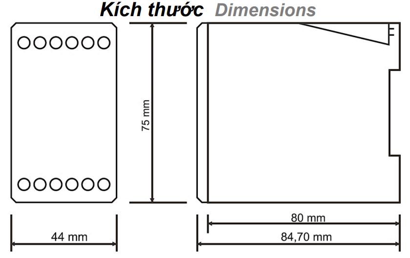 Kích thước Tense DFK-05PF: Rơle thứ tự pha và bảo vệ pha