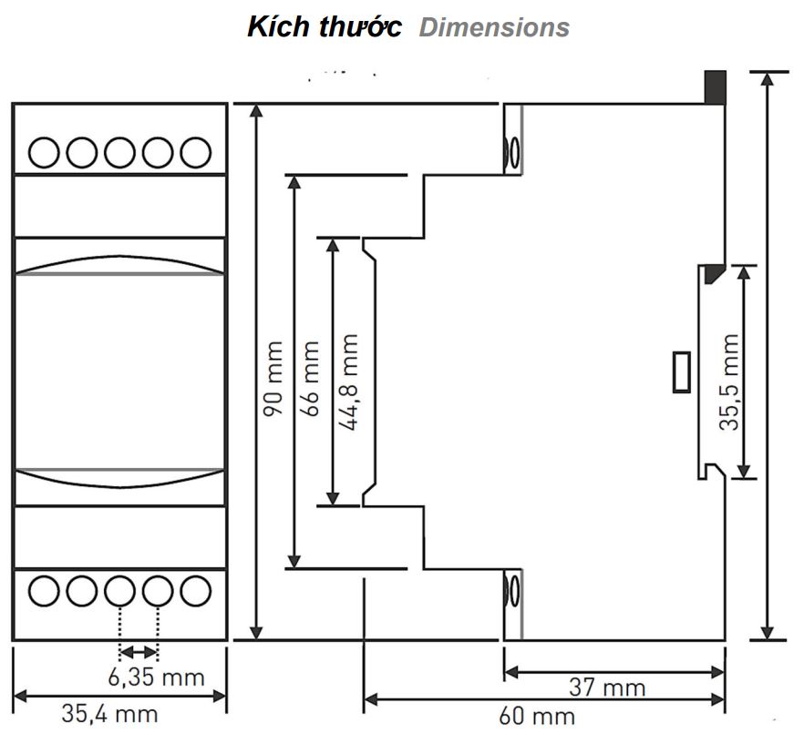 Cấu tạo và Kích thước Rơ le mức nước Tense SSR-05D