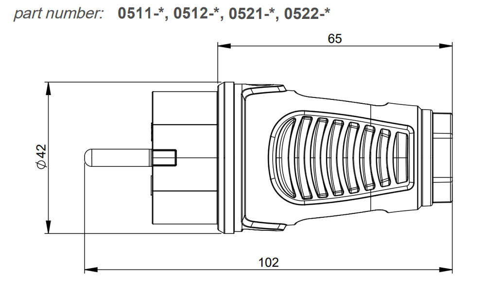 Kích thước PCE F0511-SR : Phích cắm 16A 3P 250V