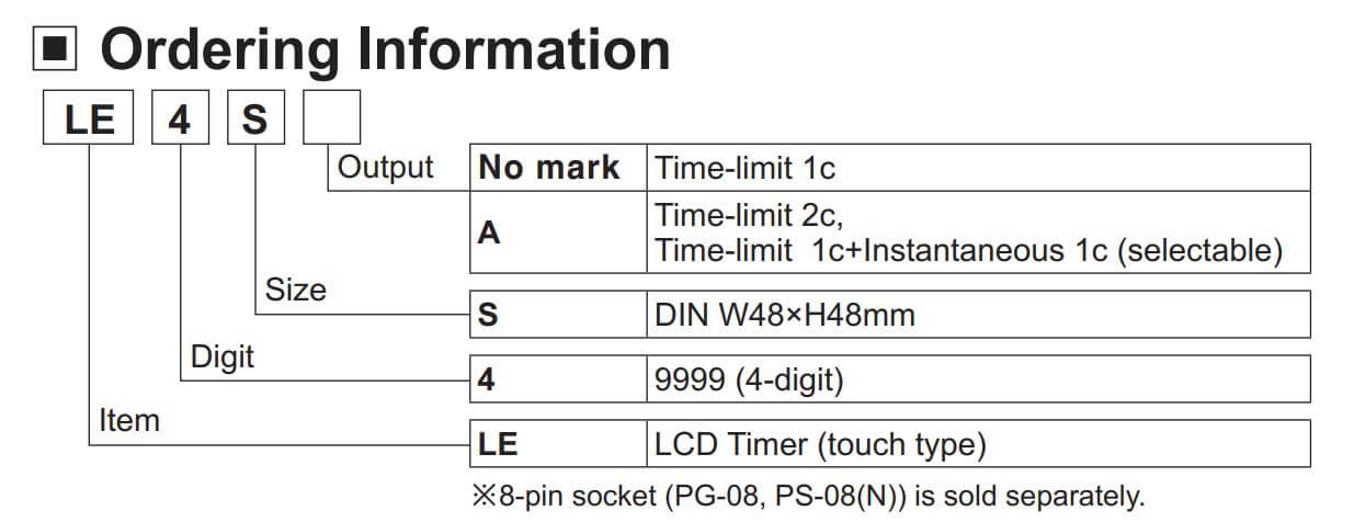Cách chọn mã Autonics Timer LE4S series