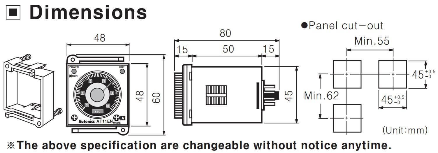 Cấu tạo và Kích thước Autonics AT11EN: Bộ định thời gian (Timer)