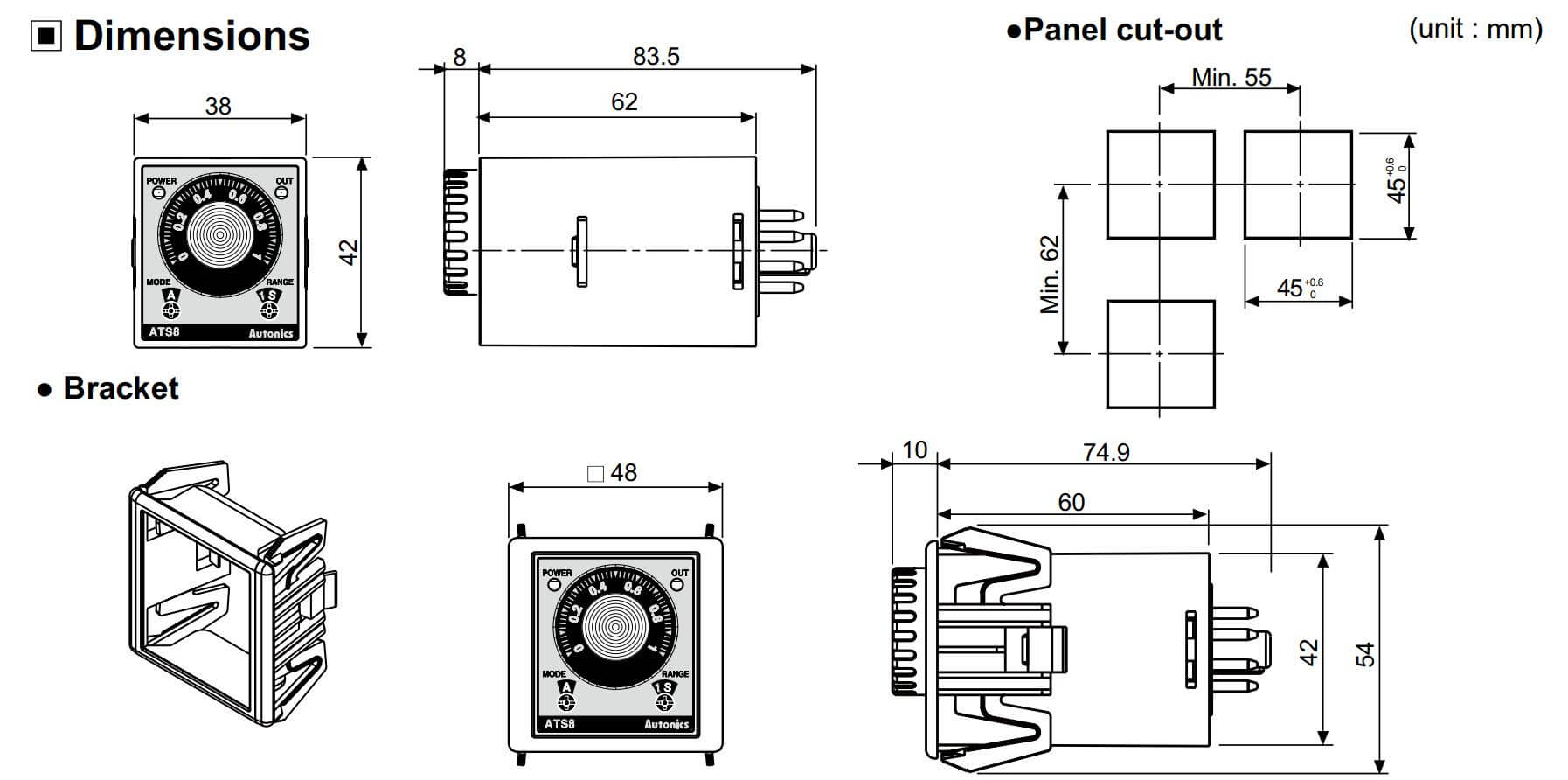 Cấu tạo và Kích thước Autonics ATS11-13D: Bộ định thời gian (Timer)