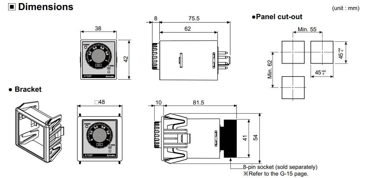 Cấu tạo và Kích thước Autonics ATS8P-2M: Bộ định thời gian (Timer)