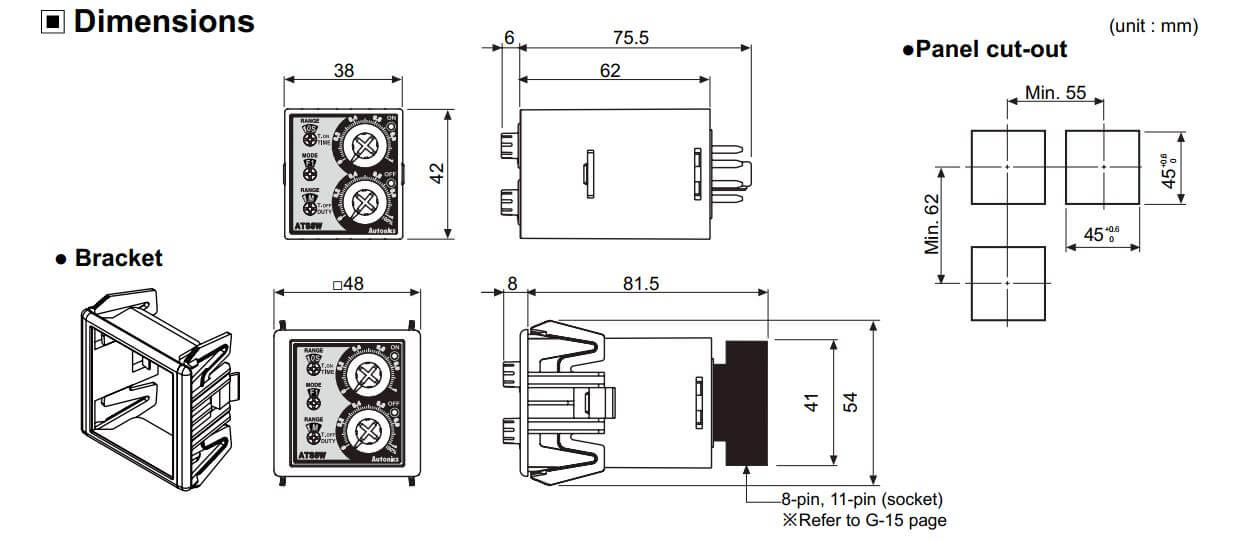 Cấu tạo và Kích thước Autonics ATS11W-11: Bộ định thời gian (Timer)