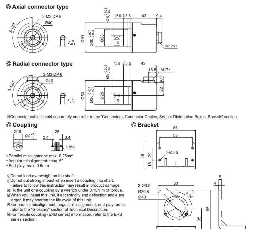 Cấu tạo và Kích thước Autonics Encoder E50S8-2048-3-N-24