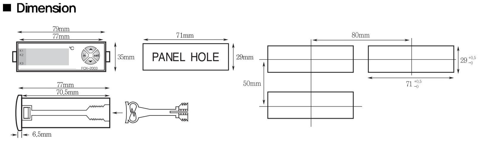 Cấu tạo và Kích thước Conotec FOX-2003: Bộ điều khiển nhiệt độ kho lạnh