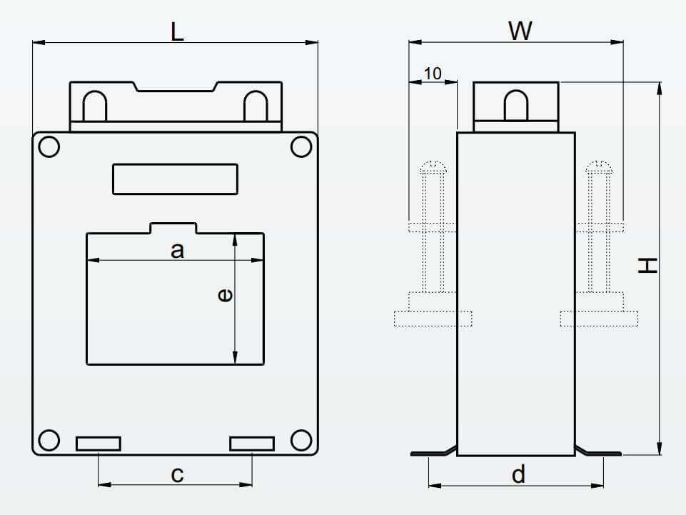 Cấu tạo và Kích thước Mitex BD03 CCX 0.5 tỷ số 100/5A 2,5VA,W=1, Cửa sổ 30x11