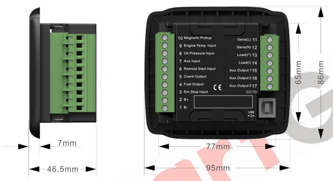 Cấu tạo và Kích thước Mô đun tự khởi động máy phát điện Smartgen HGM1790N