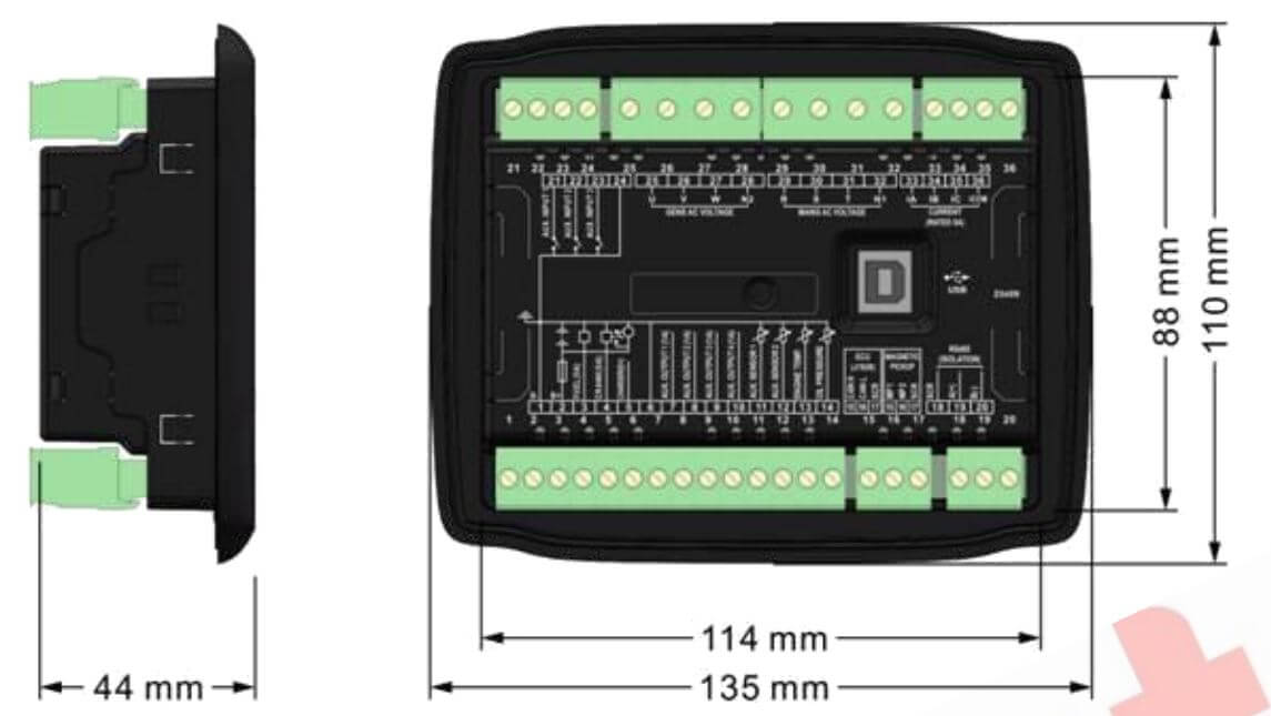 Cấu tạo và Kích thước Bộ điều khiển máy phát điện Smartgen HGM4020N-KM