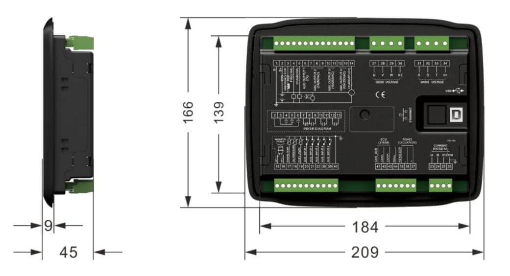 Cấu tạo và Kích thước Bộ điều khiển máy phát điện Smartgen HGM6110N-KM