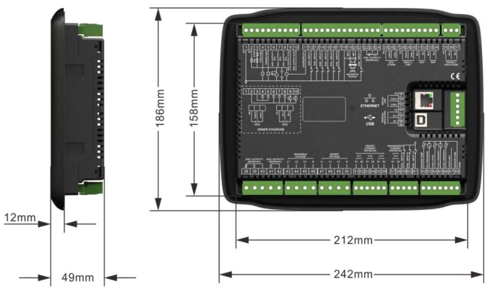 Cấu tạo và Kích thước Bộ điều khiển hòa đồng bộ Smartgen HGM9510N