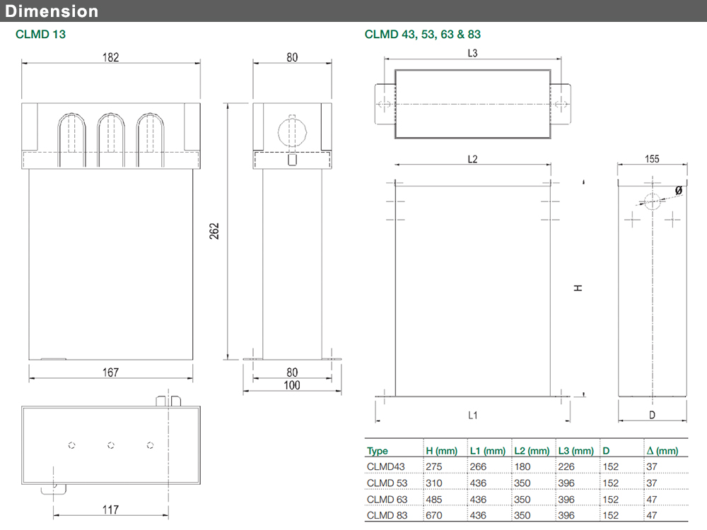 Kích thước Tụ bù ABB CLMD6340070 - 3 pha 400V, 70kVar