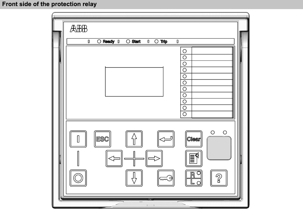 Mô tả mặt trước Relay ABB REF615