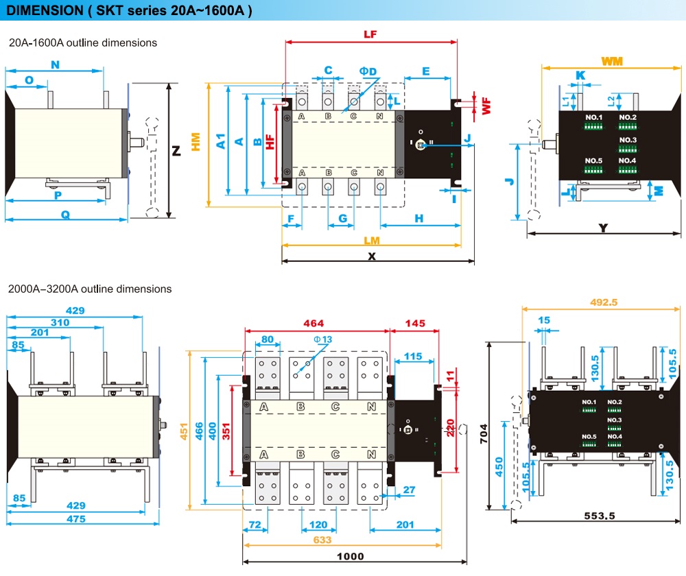 Kích thước ATS Aisikai SKT1-3200A-I 4P