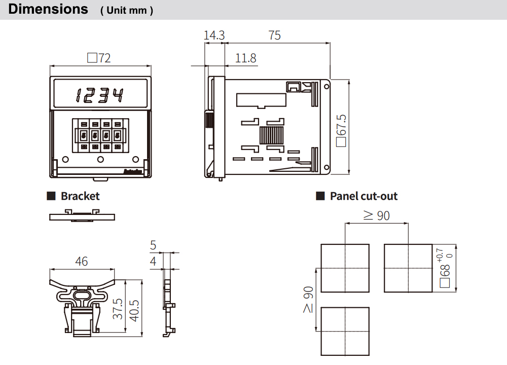 Kích thước Bộ đếm - Counter Autonics FM4M-I4